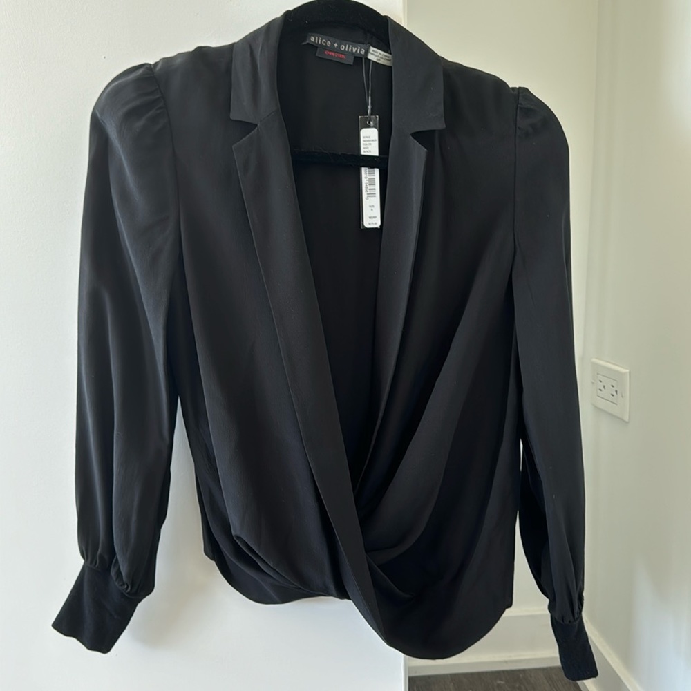 Alice + Olivia 100% Silk Black Bodysuit NWT Size Small